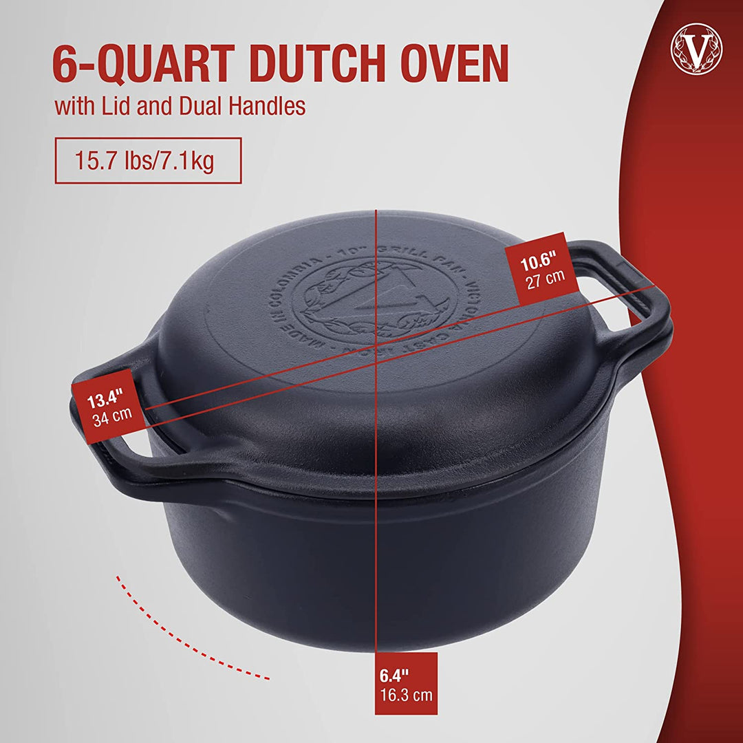 Victoria Cast Iron Victoria Cast Iron Dutch Oven - 6 Quart Combo Cooker