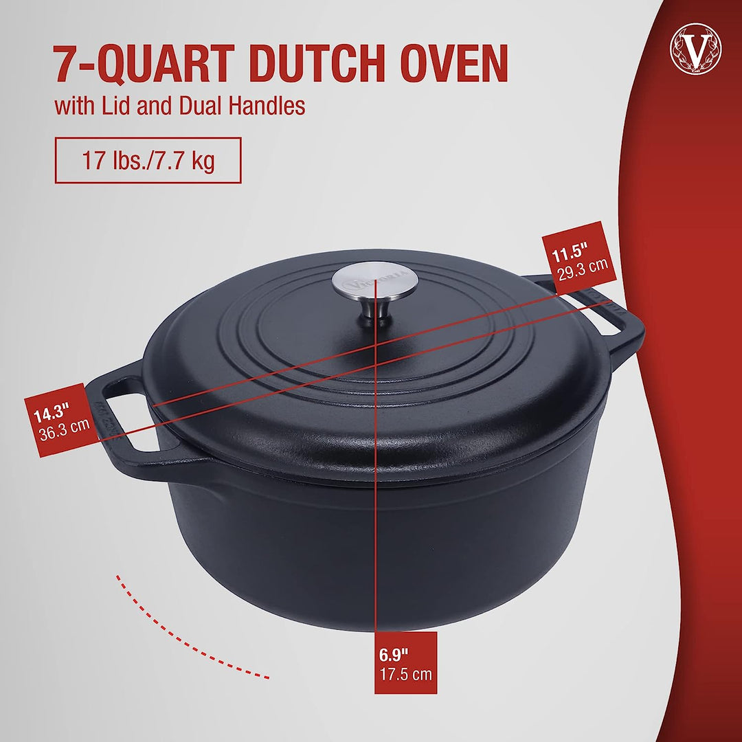 Pre-Seasoned Cast Iron Dutch Oven Pot with Lid and Dual Handles, 7
