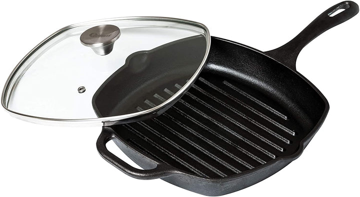 Victoria Cast Iron Victoria Cast Iron Square Grill Pan - 10" x 10" Square Grill Pan WITH Glass Lid