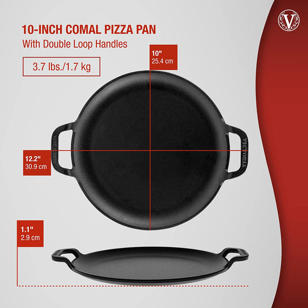 Victoria 10.5-Inch Cast Iron Comal Griddle Pan with a Long Handle, Seasoned  with Flaxseed Oil, Made in Colombia