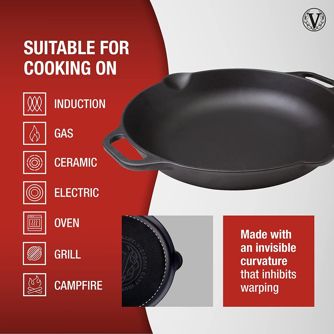 Victoria 14-Inch Cast Iron Wok with Loop Handles, Seasoned with Flaxseed  Oil, Made in Colombia 